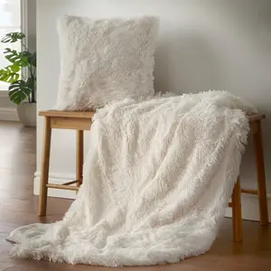 Cuddly Deep Pile Faux Fur Cushion Cover Cream