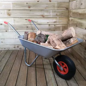 65 Litre 60kg Capacity Galvanised Samuel Alexander Metal Garden Wheelbarrow with Pneumatic Tyre