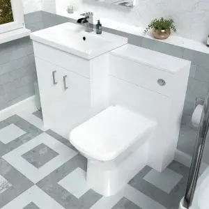 Nes Home 1100mm Freestanding White Basin Vanity Unit & Back To Wall Toilet