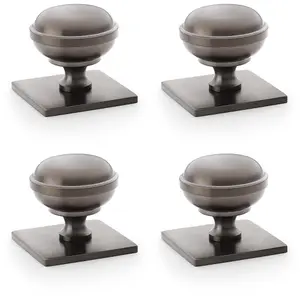 4 PACK - Classic Round Cabinet Door Knob & Matching Backplate - Dark Bronze 34mm Handle