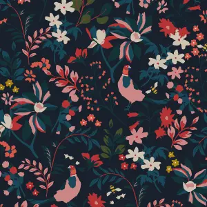 Joules Fields edge Navy Floral Smooth Wallpaper Sample