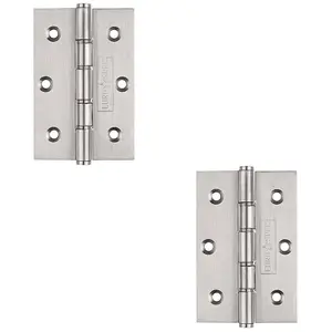 2 PACK - PAIR 76 x 51mm Brass Washered Butt Hinge Satin Stainless Steel Internal Door