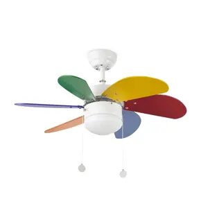 Luminosa Palao 1 Light Small Ceiling Fan White, Multi-Colour with Light, E14