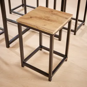 Home Source Paphos Table and 4 Bar Stool Set Oak Effect Black Metal Legs