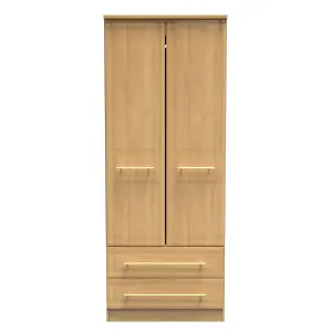 Norfolk 2 Door 2 Drawer Wardrobe with Shelf & Hanging Rail in Modern Oak (Ready Assembled)