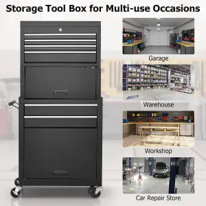 Costway 6 Drawer Rolling Tool Chest Combo Lockable Tool Cabinet with Wheels & Handle