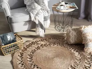 Round Area Rug Braided 120 cm Beige DIKILI