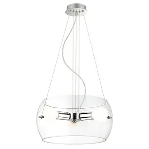 Luminosa Modern Hanging Pendant Chrome 3 Light  with Clear Shade, E27