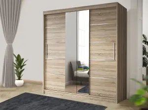 Stylish Bedroom Sliding Wardrobe - Storage Space & Sleek Design comes in Width 100cm/120cm/150cm/180cm/203cm/250cm (Oak, 203cm)