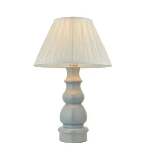 Luminosa Provence & Chatsworth Base & Shade Table Lamp Blue Grey Glaze, Satin Nickel Plate & Ivory Silk Fabric