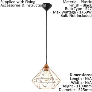 Hanging Ceiling Pendant Light Copper Wire Cage 1x E27 Hallway Feature Lamp