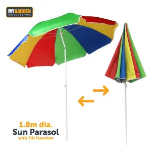 Garden Beach Patio Tilting Parasol - Multi-Coloured