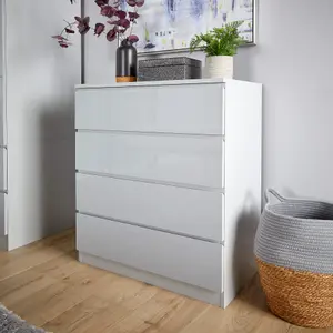 Home Source Lugano Grey 4 Drawer Chest of Drawers High Gloss Drawer Fronts