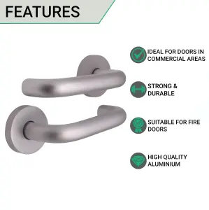 AFIT Satin Aluminium Return To Door Lever on Rose Door Handle 19 x 52mm