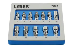 Laser Tools 7281 12pc Universal Joint Socket Set 1/4"D 6pt 5-14mm