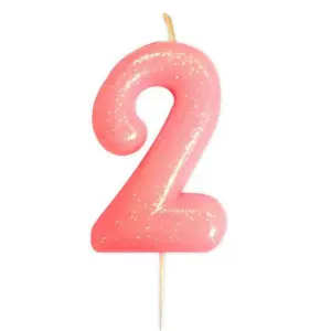 Anniversary House Glitter 2nd Birthday Pick Candle Pink (One Size)