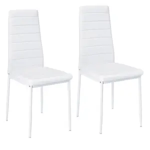 Set of 2 White PU Leather Dining Chairs Set Accent Chairs with Metal Legs for Kitchen Living Room