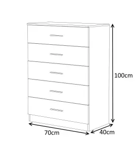 REFLECT 5 Drawer Chest of Drawers in Gloss Cream / Walnut