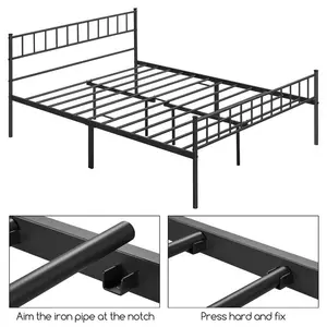 Minimalist Metal Bed Frame with Slatted Headboard Black / Kingsize (5')