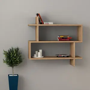 Argonaut Modern Wall-Mounted 2-Tier Floating Bookshelf Oak