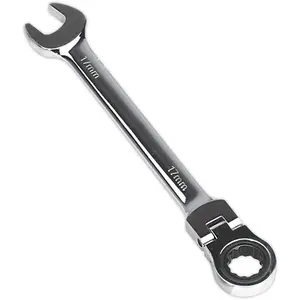 17mm Chrome Vanadium Flexible Ratchet Spanner with Hinged Ring Head