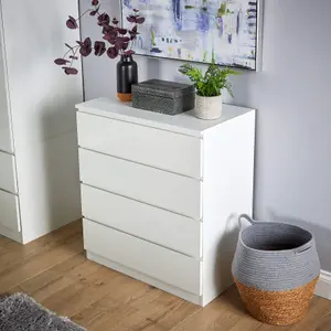 Home Source Lugano White 4 Drawer Chest of Drawers High Gloss Drawer Fronts