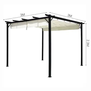 3x3M Metal Retractable Roof Pergola Garden Gazebo with Canopy