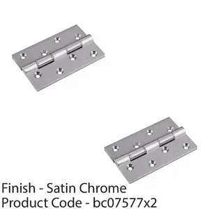 2 PACK - PAIR Double Steel Washered Butt Hinge - 102 x 67 x 4mm Satin Chrome Door Fixing