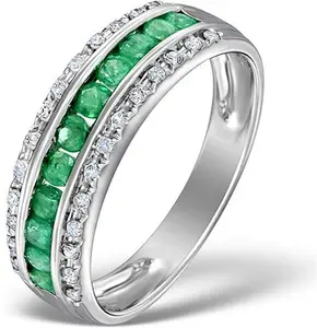 Emerald And Diamond Eternity Ring 0.56Ct In 9K White Gold