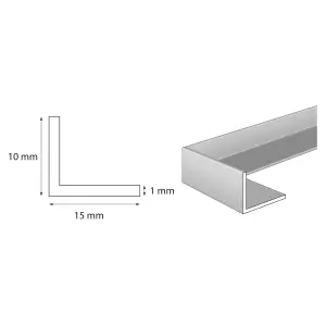 Pack of 3 - nielsen Aluminium L-Shaped Angle Profile, Matt Anodized, 2000x15x10mm, Thickness: 1mm, Length: 2m