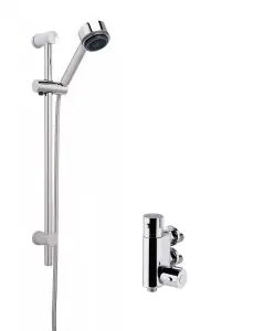 Thermostatic Round Vertical Bar Valve and Multi Function Handset Slider Rail Kit Shower Bundle - Chrome - Balterley