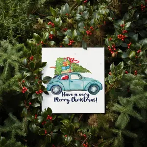 Easy Eco Wildflower Blue Vintage Car Christmas Cards - Eco-friendly and Plantable - Pack of 10