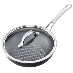 Anolon X SearTech Black Round Aluminium Induction Suitable Dishwasher Safe Wok Pan with Lid 25cm