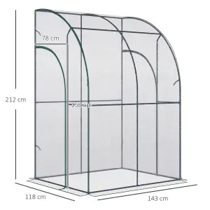 Outsunny 143 x 118 x 212cm Walk-In Lean to Wall Tunnel PVC Greenhouse with Doors