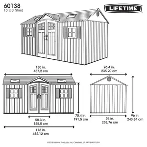 Lifetime 15 Ft. x 8 Ft. High-Density Polyethylene (Plastic) Outdoor Storage Shed with Steel-Reinforced Construction