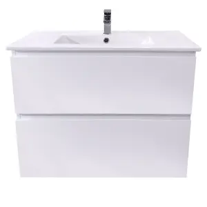 Rinse Bathrooms 800mm Bathroom Wall Hung Vanity Unit 2 Soft Close Drawers Basin Cabinet Storage Gloss White