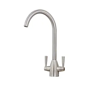 Milan Twin Lever Kitchen Mixer Tap In Brushed Nickel