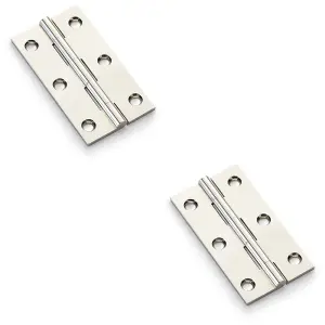 2 PACK - PAIR Solid Brass Cabinet Butt Hinge - 75mm - Polished Nickel Premium Cupboard