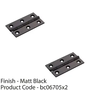 2 PACK - PAIR Cabinet Hinge - 64 x 35mm Matt Black Cupboard Wardrobe Vanity Unit Fixings