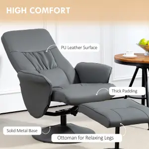 HOMCOM PU Leather Armchair and Footrest Swivel Recliner w/ Ottoman Grey