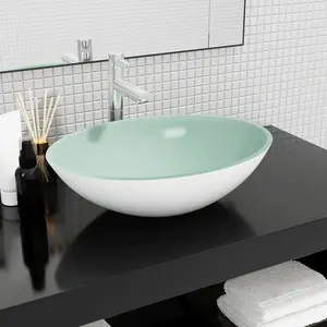 vidaXL Basin Glass 50x37x14 cm White