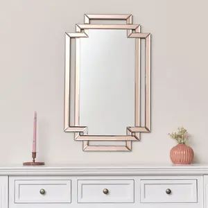 Melody Maison Pink Glass Art Deco Rectangle Wall Mirror - 80cm x 50cm