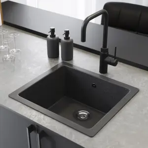 GoodHome Borage Black Resin 1 Bowl Kitchen sink 440mm x 500mm