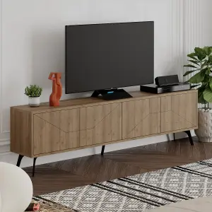 Decortie Dune Modern TV Unit Multimedia Centre with Storage Stylish TV Cabinet 65" TVs Dark Oak Effect 180cm