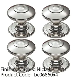 4 PACK - Ring Cabinet Door Knob Rose - 38mm Polished Nickel - Round Cupboard Pull Handle