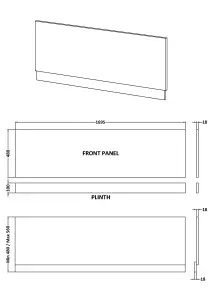 1700mm Edge/Power Straight Front Bath Panel & Plinth - Matt Midnight Blue