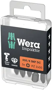 Wera - 855/4 IMP DC PZ DIY Impaktor bits, PZ 2 x 50 mm, 5 pieces - 05057661001