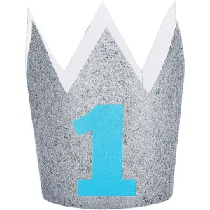 Creative Party Baby Mini Glitter Crown 1st Birthday Party Hat Blue/Silver (One Size)