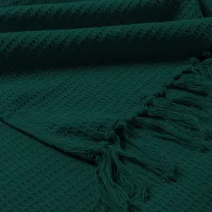 EHC Waffle Cotton Woven Giant Sofa Throw 4 Seater Sofa/ King Size Bed 250 x 280 cm, Dark Green