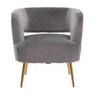 Interiors by Premier Grey Velvet Chair with Gold Finish Metal Legs, Backrest Dining Chair, Easy to Clean Armchair